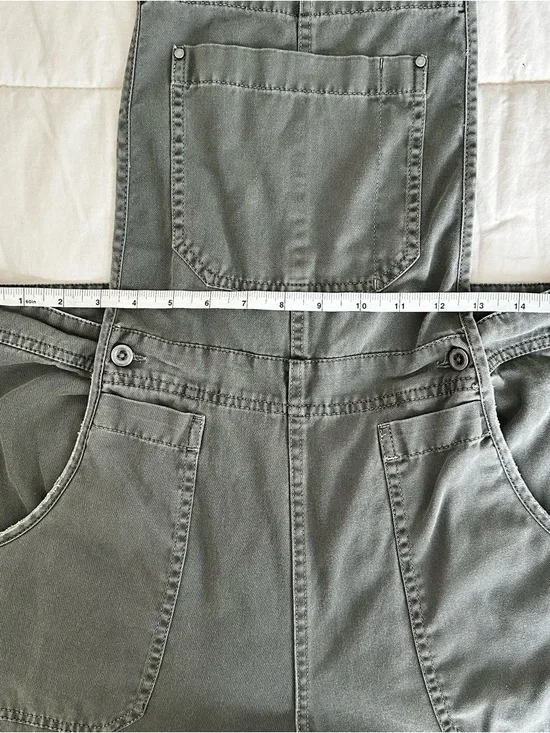 AE Studio Olive Green Wide Leg Cropped Overalls Size S 100% Cotton - Picture 6 of 8